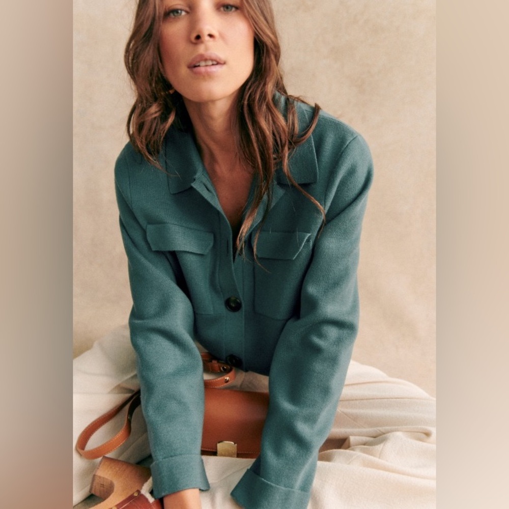 Sezane Betty Gilet Cardigan Top in Sage XXS